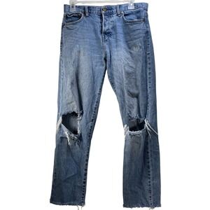 Code Bleu Women's Blue Jeans distressed Raw Hem   4 Cheeky Straight Button Fly